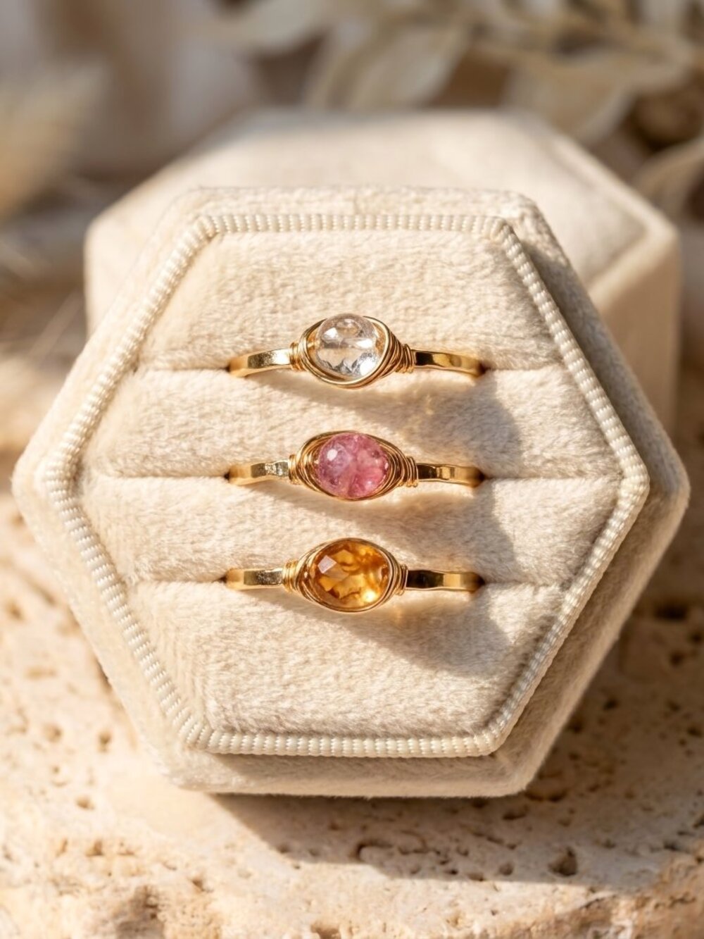 Gold Filled Tourmaline Stacking Ring Set - Rare Bicolor, Solid Color Tourmaline